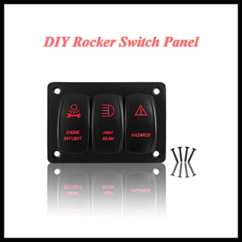 Image of 3 Way Red Rocker Switch Panel Marine Grade Toggle Switch Panel for Marine Yacht Jeep Pickup Side by Side Console Panel Mount IP66