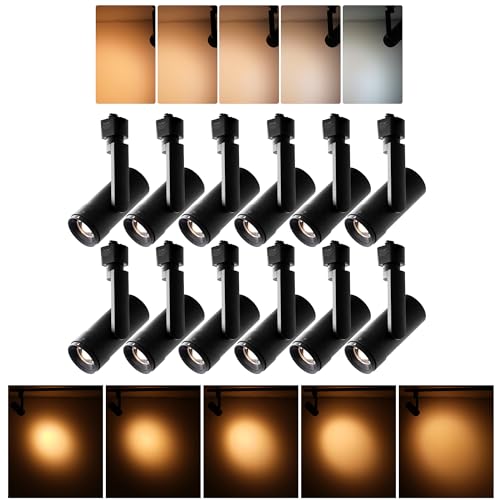 mirrea 5-Color Zoomable LED Track Lighting Heads, 13.5W, Black, 12 Pack