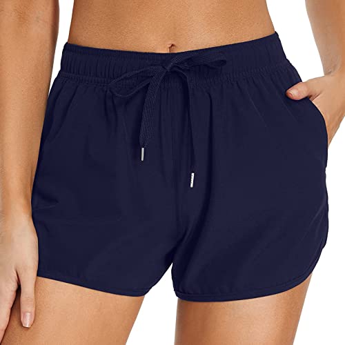 Raopuzi Pantalon Bañador Corto Mujer Yoga Shorts de Baño Deportes con Cordón de Secado Rápido de Natación Estilo Boyleg División Lateral Playa Surf Essential Bikini Short Acuáticos con Bolsillos