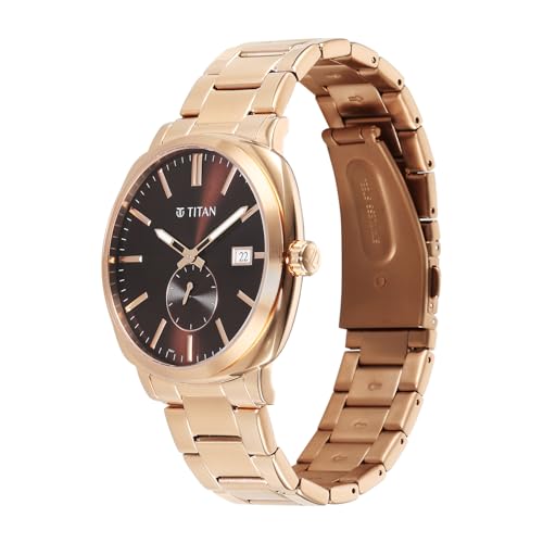 Image of Titan Classique Suave 2.0 Analog with Brown Dial Rose Gold Stainless Steel Strap Watch for Men - 90189WM01