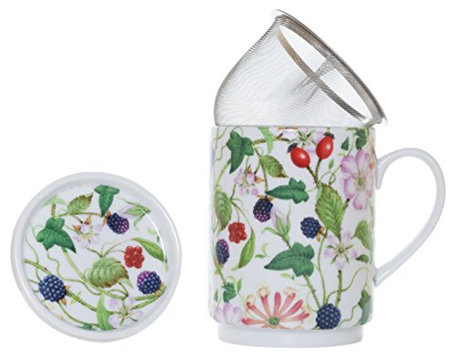 La Cija Madreselva Tisana de Porcelana con Filtro de Acero Inoxidable, Blanco, 11x7.9x10.9 cm