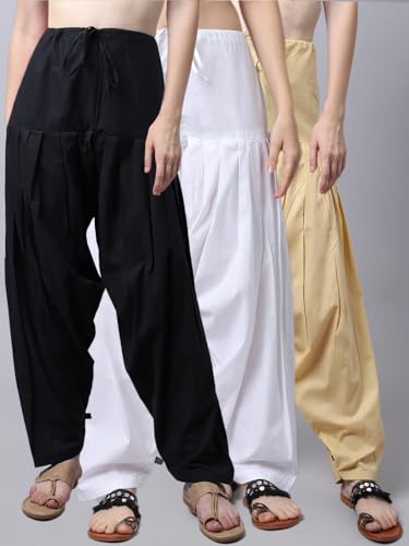 Image of Pistaa's Women's Regular Fit High Rise Combo of 3 Solid Pure Cotton Patiala Salwar