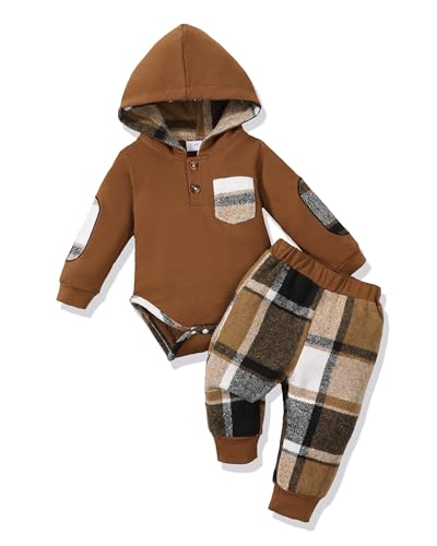 Image of Renotemy Newborn Baby Boy Clothes Infant Boy Outfits Baby Hoodie Romper Fall Winter 0 3 6 9 12 18 Months Baby Clothes for Boy