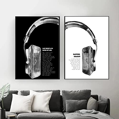 Affiche Hip Hop Rappeur Toile Décoration Murale Noire et Blanche Musique Citation 60x90cm