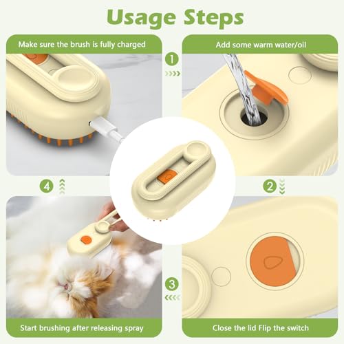 KeeKit 3-in-1 Cat Steam Brush, Self Cleaning Steam Cat Brush with USB Power Interface, 84 Comb Teeth, for Removing Tangled and Loose Hair, Massage Steam Brush for Cats and Dogs