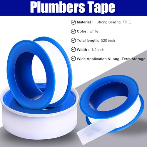 Image of Pushglossy 200 Rolls PTFE Tape 1 /2 x 520 Inches Plumbers Waterproof Sealant Plumbing Tape for Shower Head Repairing Water Pipe Sealing (White)