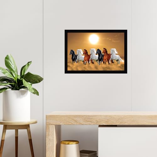Image of Indianara Vastu Running Seven Horse Painting With Frame 20 Inches X 14 Inches (Style 6)