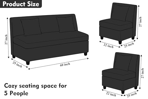 Image of 3+1+1 Modern Velvet Fabric Sofa Set for Living Room | Three Seater Sofa with 2 Single Seater Chairs | for Home, Office| Black