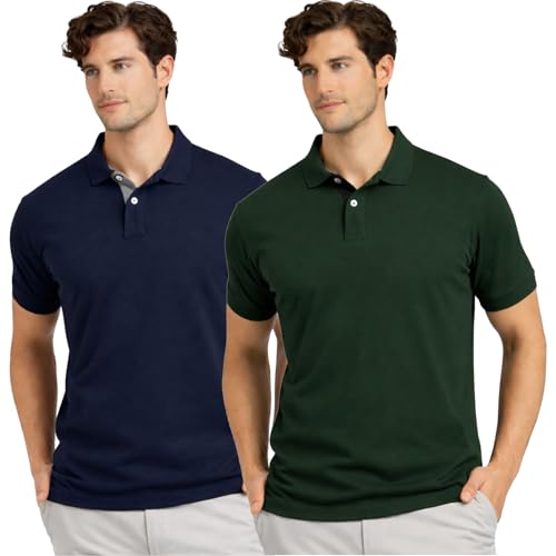 Image of Men's Premium Cotton Pique Polo T-Shirt, Classic Fit Short Sleeve Casual Summer Shirt, Soft & Breathable Fashion Polo