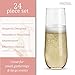 Prestee 24-Pack Stemless Plastic Champagne Flutes - 9 oz Clear Disposable Glasses for Wine, Cocktails, Mimosas - Champagne Flutes Plastic for Parties and Celebrations