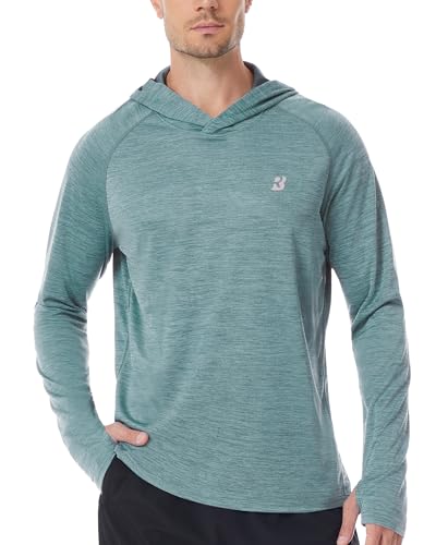 Roadbox UPF 50+ Fishing Shirts for Men, Long Sleeve UV Sun Protection Lightweight Rash Guard Hoodie for Hiking Workout Grey Green