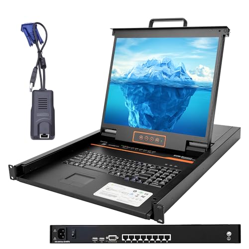 Image of 8 Port Cat5 KVM Console with 19 inch Rack Mount Monitor Keyboard,8 VGA Dongles