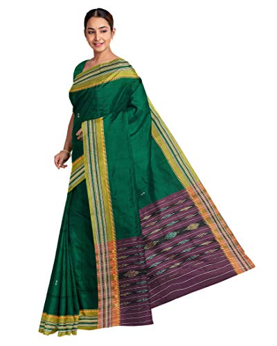 Image of Odisha Sambalpuri Handloom Ikat Women's Cotton Saree, Odisha Handloom Handmade Pure Cotton Khandua Saree, Ikkat Orissa Traditional Handloom Saree Without Blouse