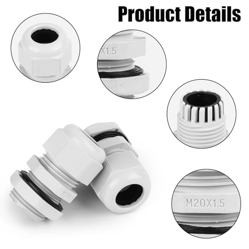 Cable Gland M20, Pack of 15 IP68 Cable Grommet Waterproof Grey Adjustable Cable Glands for Outdoor Garden Control Box Junction Box - Image 3