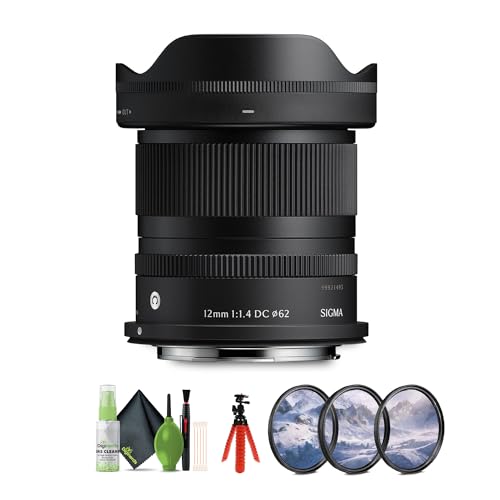 Sigma 12mm f/1.4 DC Contemporary Lens Canon RF (416972) Bundle. The Ideal Lens for Professional Portraits, Weddings Indoor/Outdoor Adventure, Wildlife, Travel, Sarfari, Photography use + Accessories