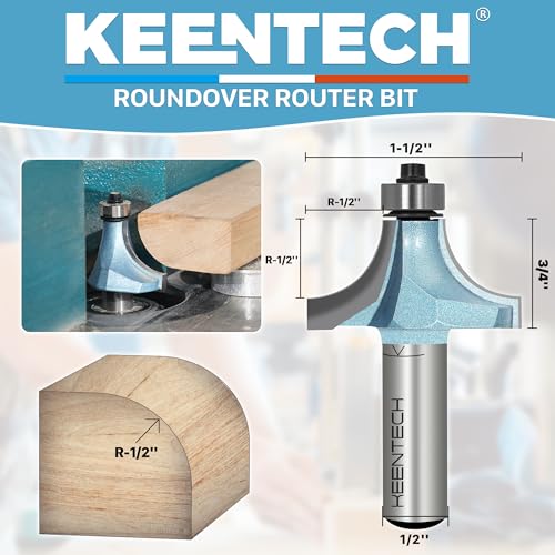Image of KEENTECH Round Over Router Bit, 1 /4 inch Shank x 1-1 /2 inch Dia x 1 /2 inch Radius | Industrial Grade, Tungsten Carbide Tipped, 10X Lifespan, Woodworking