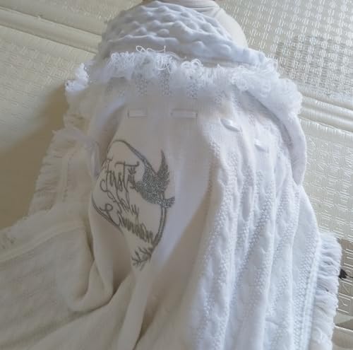 Image of Baby Blanket White Baptism Gifts for Girl Boys First Communion Christening Christian Gifts for Kids White Soft Crochet Knitted Towel