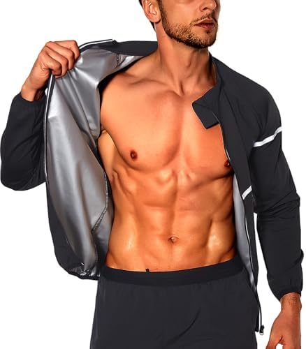LAZAWG Men Sauna Suit Sweat Suits Workout Jacket Top Man Sweat Top Zipper Slimming Fitness