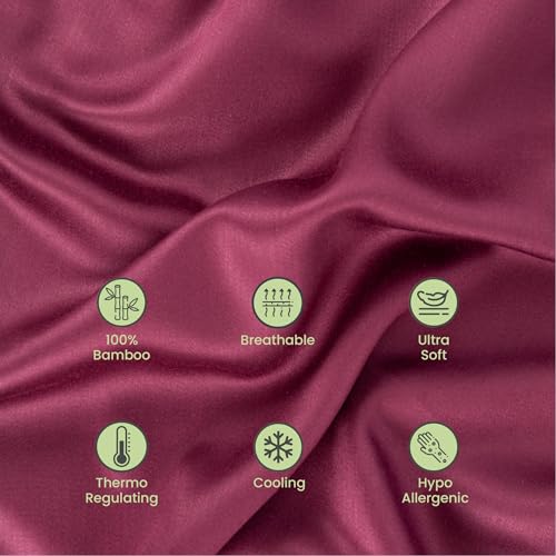 Image of Mush Bamboo Pillow Cover Set of 2 | 400 TC | 100% Bamboo Pillow Cover for Hair & Skin | Breathable, Silky Soft & Envelope Pillowcases for Hot Sleepers & Night Sweats | 17 inchx 27 inch (Crimson Wine, King)