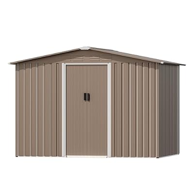 ASJMR 8FT x 6FT Outdoor Storage Shed, Waterproof Lockable Door Metal Tool Shed with Sliding Door and Ventilation, Gardening Tool Storage Room, Metal Storage Shed for Gardens and Lawns