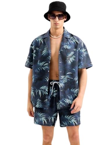 Image of GRECIILOOKS Men's Co Ord Set |Printed Shirt and Shorts Set for Men |Summer Loungewear, Beachwear & Night Suit for Daily Comfort | Nightwear Set for Mens