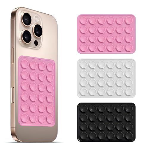 Image of SKYSIA Suction Phone Case,Sticky Mount Pad, Silicone Suction Phone Case for Hands-Free Mobile Accessory Holder Grip, Video Phone Accessory Compatible with Mirror, Shower - (Pack of 3) (PNK+WHT+BLK)