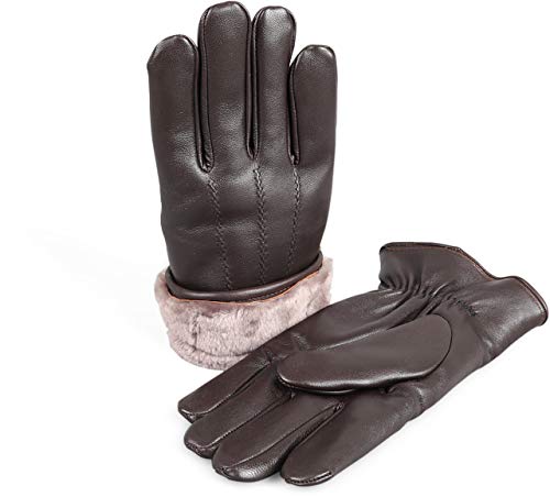 Zavelio Sheepskin Leather Fur Gloves Large Brown