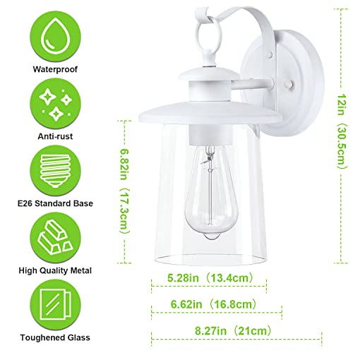 Revtronic Outdoor Wall Lantern - Waterproof Exterior Light Fixture with Clear Glass Shade, Modern Farmhouse Wall Sconce for Porch, Front Door - Matte White - Image 3