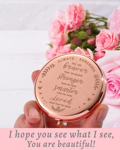 Hiipeenow Always Remember You Are Braver Than You Believe, Rose Gold Compact Mirror, Bithday Encouragement Cheer Up Inspirational Gift For Women Daughter Granddaughter Friend Sister #TOP4
