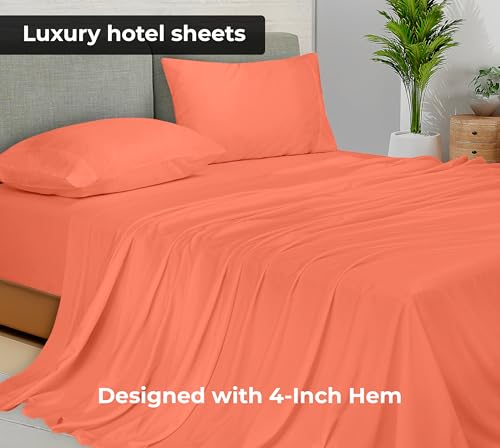 Image of Royale Linens 2 Pack Bulk Flat Sheet Set - Top Sheets - Soft 1800 Microfiber - Wrinkle & Stain Resistant - for Hotel, Massage Table, Hospital, Dorm - Full Flat Sheet Sold Separately (Full, Coral)