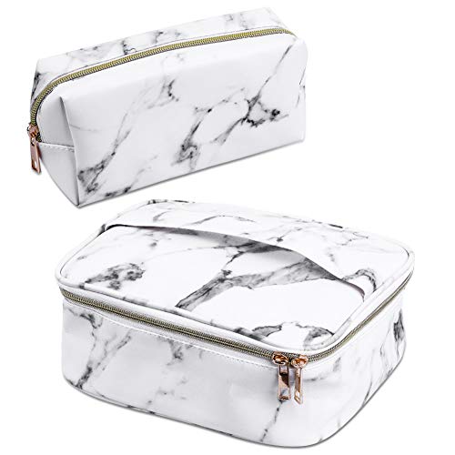 Marble Makeup Bags, Anezus 2Pcs Makeup Pouch Marble Cosmetic Case Waterproof Travel Bag for Women Girls