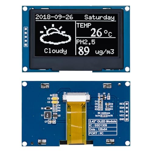 Hosyond 2.42 inches 128x64 IIC I2C OLED Display Module SSD1309 Driver OLED Screen Module for Arduino R3 ESP32 (White) - Image 3