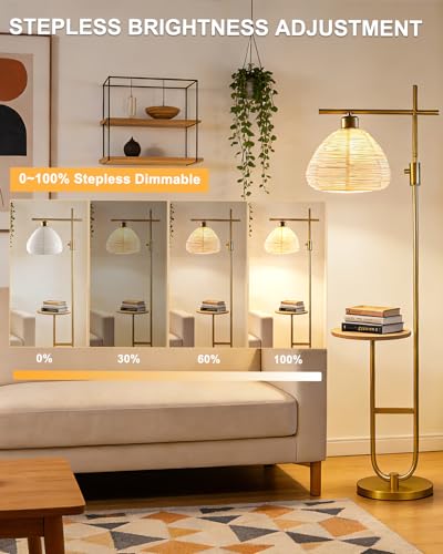 Image of 66IN Dimmable Gold Floor Lamps with Storage Table, Modern Standing Tall Lamp with Milky White Lampshade, Cross-Shaped Lamp Head and U-Pole Base Style for Living Room /Bedroom