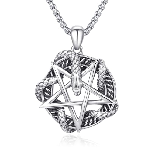 Chaîne serpent et pendentif pentagramme en argent pour un look rock quotidien