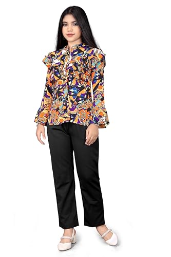 Image of Girls /Kids Printed Floral Designer Top and Palazzo Set Crop Top and Palazzo Set Printed /Fancy Palazzo and top Set for Girls with tie in Waist