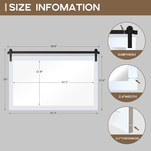 Image of COGOOD Farmhouse Bathroom Mirror - 49 x 30 Large Rectangle Barn Door Mirror for Vanity, Bedroom, Living Room Wall Decor (Pure White)