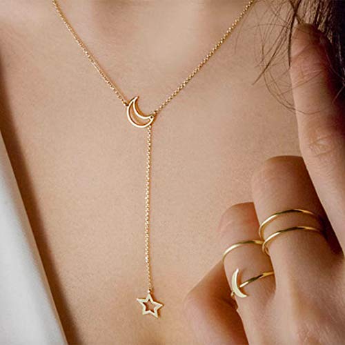 YienDoo Fashion Necklace with Hollow Moon Star Pendant Bohemia Y-Necklaces Chain Jewelry for Woman and girls (Gold)
