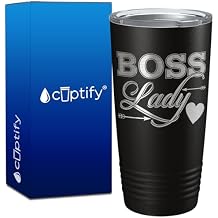 Boss Lady Tumbler Birthday Gifts for Women, Coworker, Boss on Black 20 oz Stainless Steel Insulated Cup with Lid - Travel Mug for Mom