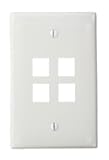 Leviton QuickPort Midsize Wallplate, Single Gang, 4-Port, 41091-4WN, White