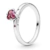 PANDORA You & Me Sparkling Red Heart Ring - Sterling Silver Ring for Women - Layering or Stackable Ring - Gift for Her - Sterling Silver with Red Cubic Zirconia