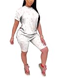 WOKANSE Conjunto de camiseta de manga corta con estampado de moda para mujer, ropa deportiva de dos piezas, Rosa-Blanco, S