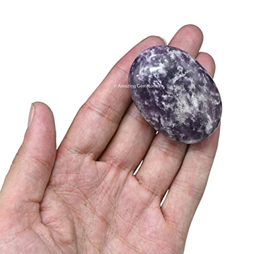 Image of Amazing Gemstone Lepidolite Crystals and Healing Stones - Large Palm Stone Crystals Piedra - Crystal for Good Luck, Balanced Positive Energy, Meditation - Unique Stocking Stuffers Gifts for Women, Men