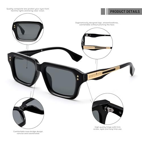 Rectangle Sunglasses for Men Women, Trendy Square Frame Sun Glasses Fashion Retro 90s Chunky Designer Shades3