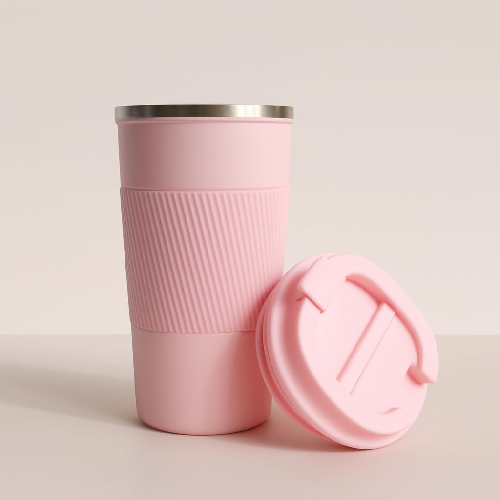 YELONA Baby Pink 510 ML Insulated Stainless Steel Coffee Tea Tumbler for Hot Cold Beverages Portable Travel Mug Leak Proof Sipper Lock Lid Thermos Multipurpose for Home Office Gifts