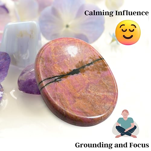 Image of Amazing Gemstone Rhodonite Worry Stone - Pink Crystal for Stress Relief & Meditation