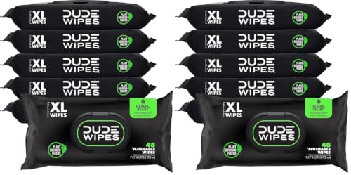 Image of DUDE Wipes Herbal Relief Adult Flushable Wet Wipes, Witch Hazel, 576 Count