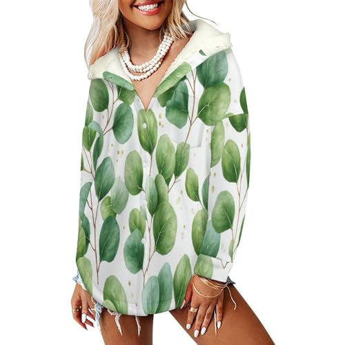 Sweatshirt avec poches doux et réconfortant motif eucalyptus vert