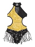 YiZYiF Kids Girls Sequin Ballroom Costume Tassel Latin Dance Dress Jazz Tango Rumba Salsa Dancewear Yellow B 16 Years