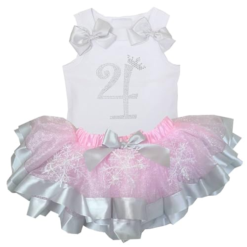 Kirei Sui Girls Princess Rhinestone Number Tank Top Pink Silver Snowflake Tutu 2-Piece Birthday Outfit Dress Set
