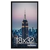 Frame Amo 18x32 Black Modern Picture or Poster Frame, 1 inch Wide Border, Smooth Wrap Finish, Acrylic Face